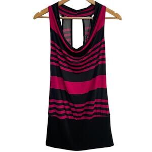 Vtg Wet Seal Cowl Neck Top Keyhole Back Hem Band Stretch Pink Black Women's S